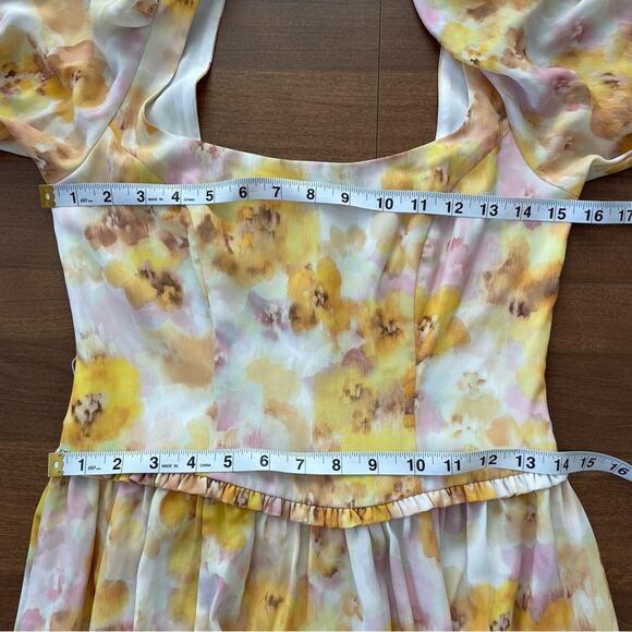 For Love & Lemons | Womens Zinna Midi Dress Lemonade Yellow Floral Smocked Small - Picture 11 of 12